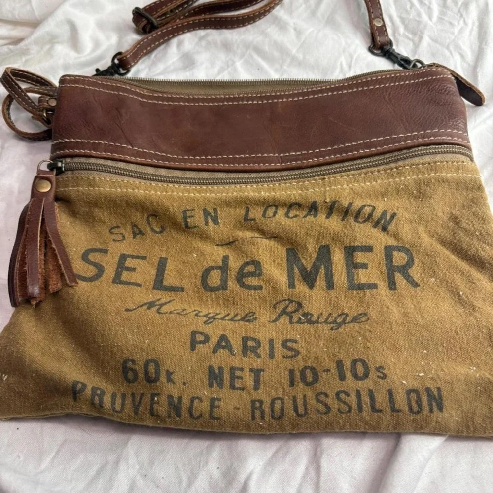 Myra Bag Sac en Location Sel de Mer Canvas Leather Crossbody Messenger Bag